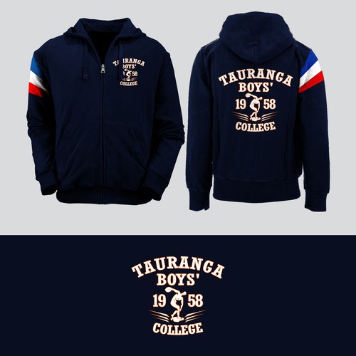 Jacket design with the title 'HOODIE - TAURANGA BOYS' 1958'