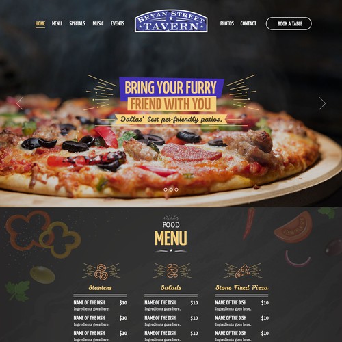 Restaurant website with the title 'Bryan Street Tawern'