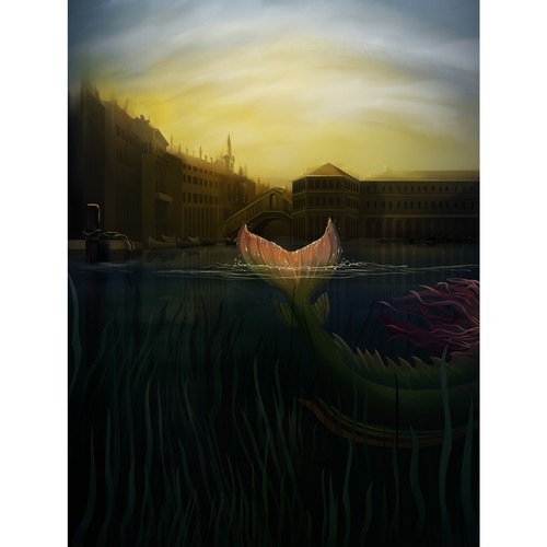 Mermaid artwork with the title 'Book cover Illustration'