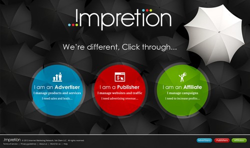 Homepage website with the title 'Landing Page for Impretion, Internet Marketing Network'
