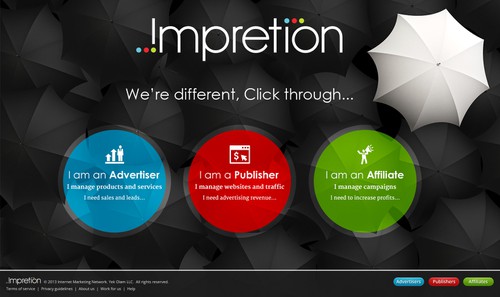 Minimalist website with the title 'Landing Page for Impretion, Internet Marketing Network'