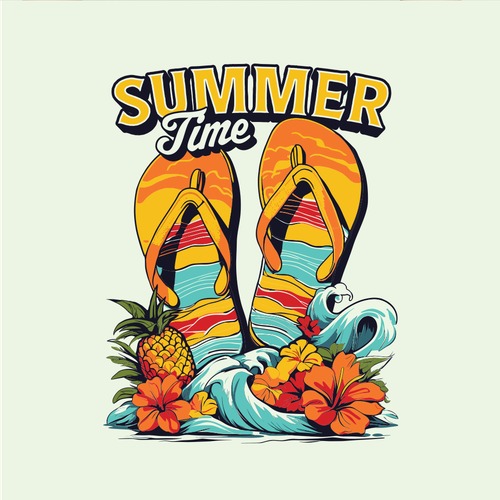 Tropical t-shirt with the title '"Summer Flip-Flops" Tropical T-Shirt'