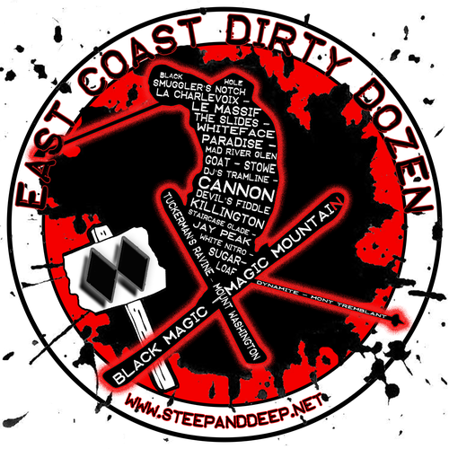 Snow t-shirt with the title 'East Coast Dirty Dozen double diamond ski logo'