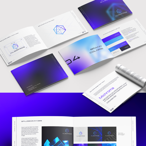 Futuristic design with the title 'Logo & brand guide'