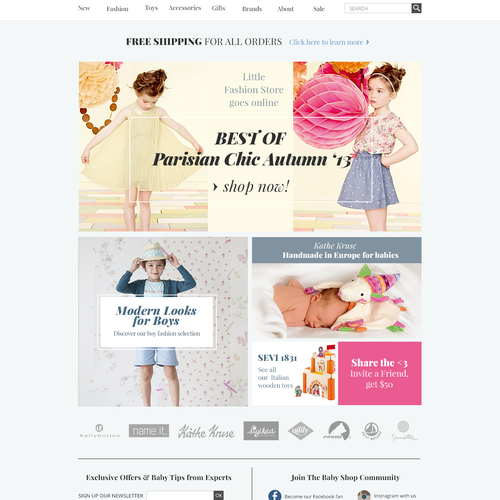Kid website with the title 'Guarantee - Help create beautiful design for our Baby Shop'