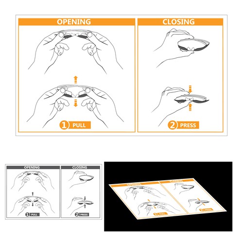 Instructions artwork with the title 'Instruction manual for foldable glasses'