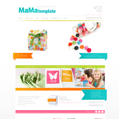 Mom design with the title 'E-commerce website template for moms and kids'