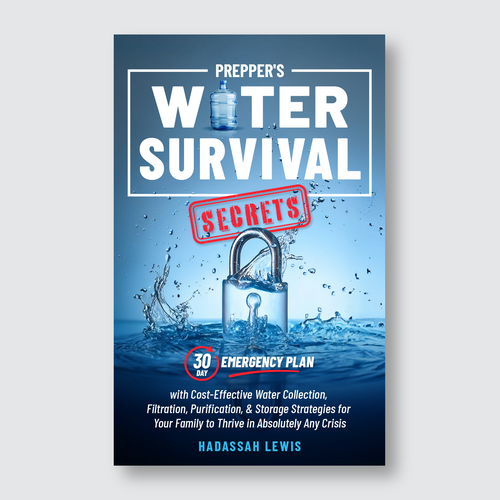 Padlock design with the title 'Awesome "Water padlock" visual for E-books cover'