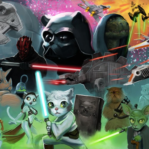 Star Wars artwork with the title 'Epic DINOSAUR and CAT illustration for Custom MacBook Air Decal'