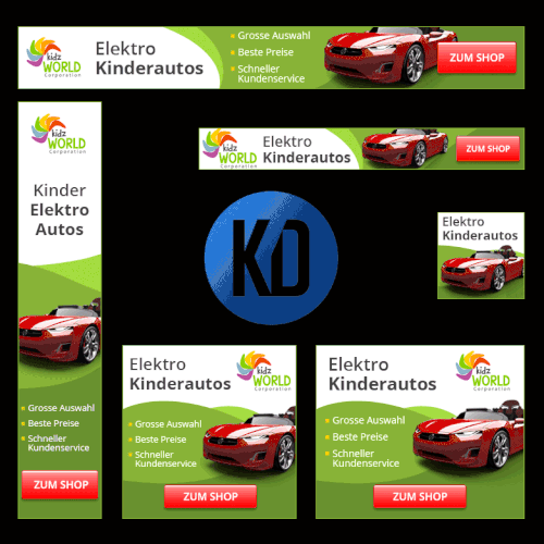 Google Ads design with the title 'Animated banner ads for kidzWorld'