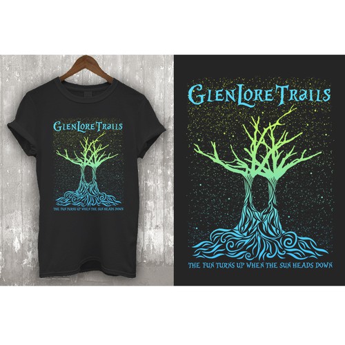 Alice in Wonderland design with the title 'Glenlore Trails 2023 Tee's'