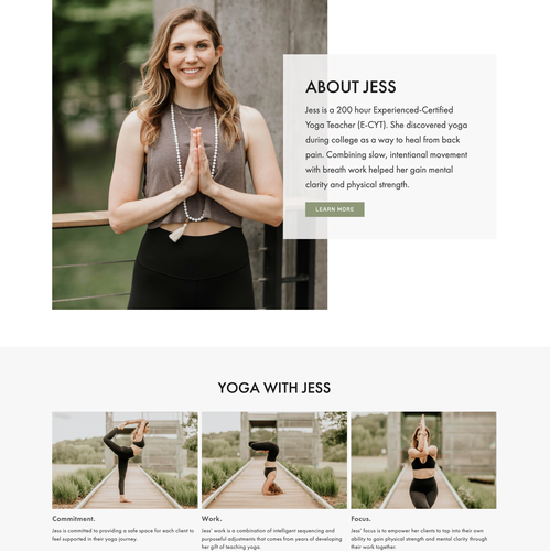 Digital website with the title 'Mindful Modern Design for Yoga Instructor'