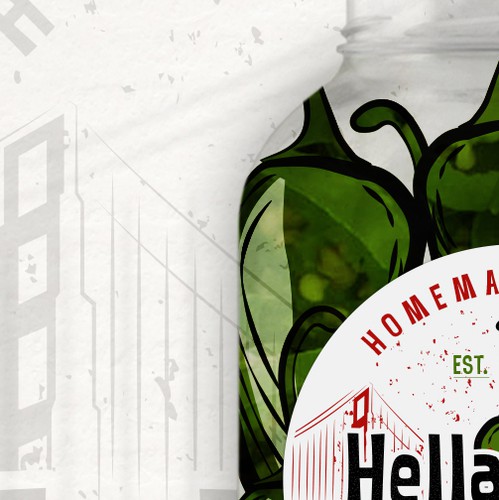 Pickle design with the title 'Hellapeños - Homemade recipe of pickled jalapeños'