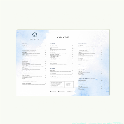 A4 design with the title 'Menu design for beach side restaurant'