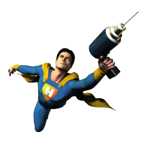 Superhero artwork with the title 'Illustration of a Superhero for a Hardware Store'