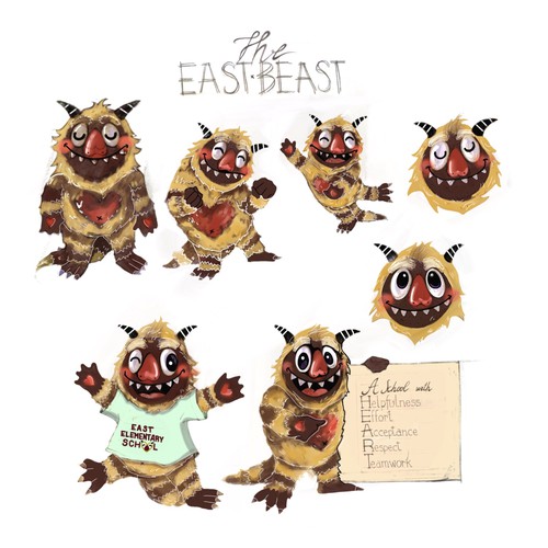 Elementary school design with the title 'Fluffy beast’s character design '
