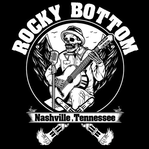 Guitar t-shirt with the title 'Design For Rocky Bottom'