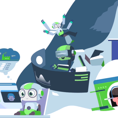 Animated illustration with the title 'animation talent robot'