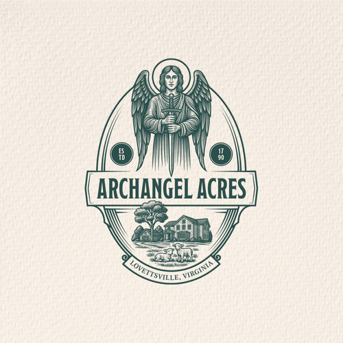 Engraving logo with the title 'Archangel Acres – Brand Identity Proposal'