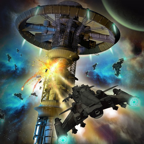 Battle design with the title 'Sci-fi fantasy book cover'