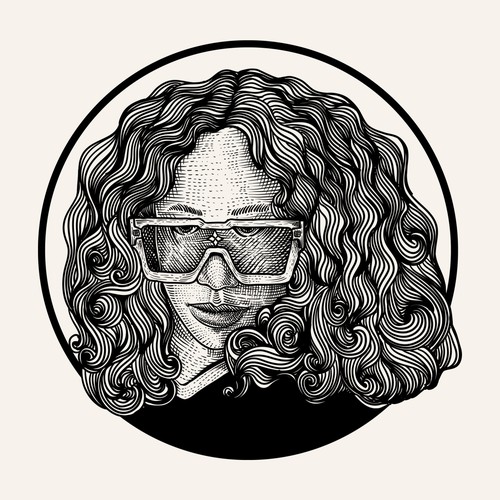 Engraving artwork with the title 'Woman with classic engraving drawing style'