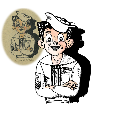 Sailor design with the title 'Cartoon restoration'