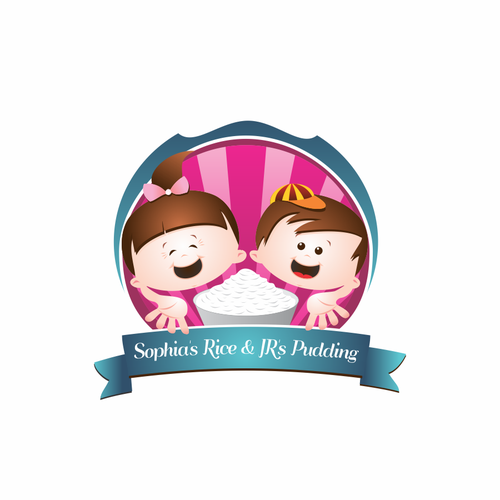 Childish design with the title 'Sophia's Rice & JR'S Pudding needs a new logo'