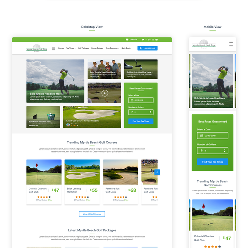 Golf website with the title 'Destination Golf Site'