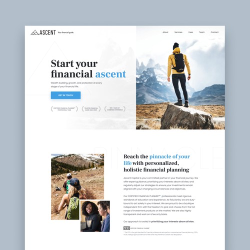 Homepage website with the title 'Financial advisors'