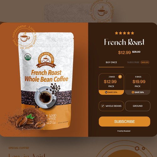 Coffee website with the title 'Popup Design'