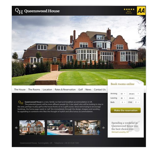 Elegant website with the title 'Queenswood House'
