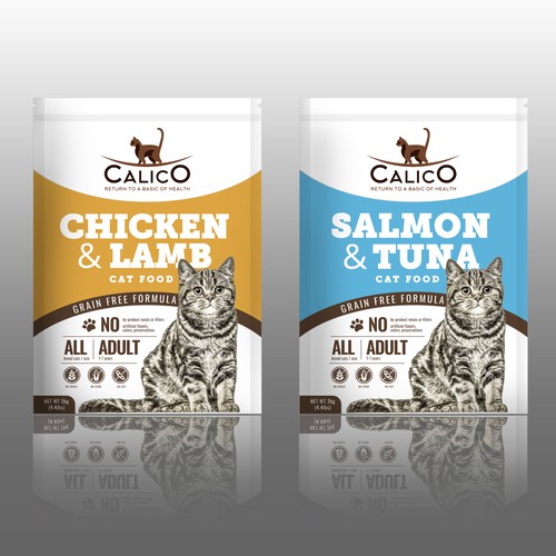 Pet food packaging with the title 'Packaging for healthy cat food'