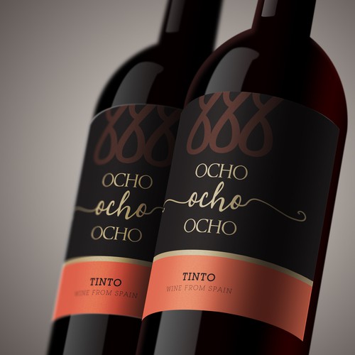 Red wine label with the title 'Ocho Ocho Ocho'