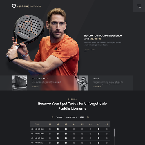 Fitness website with the title 'Padel Sports Club Website Design'