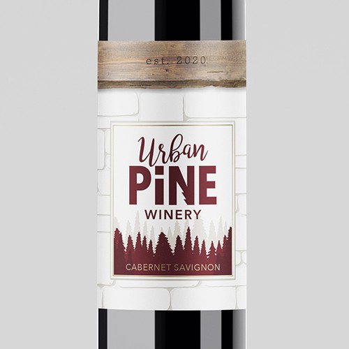 Wood label with the title 'Urban Pine Winery Label'