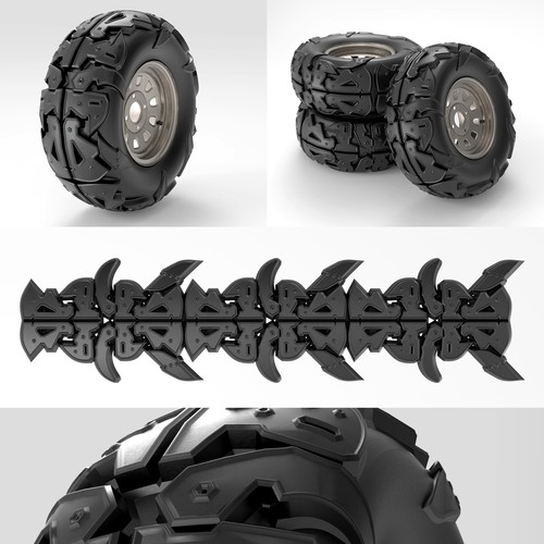 Tire design with the title 'Futuristic Off-Road Tire Tread Design — High-Detail 3D Concept'