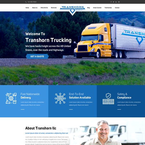 Industrial design website with the title &#39;Trucking Website&#39;