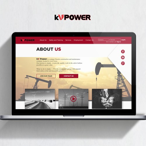 One page design with the title 'Professional one page website for energy poles installers'