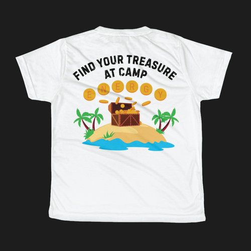 Camp t-shirt with the title 'FIND YOUR TREASURE AT CAMP ENERGY'