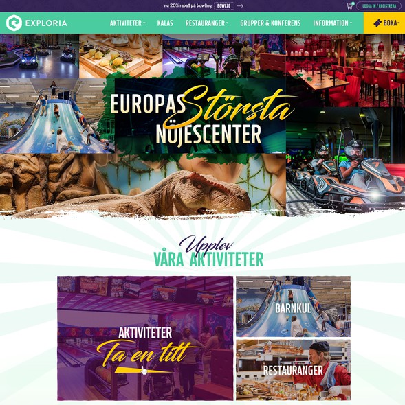 Party website with the title 'Creative redesign for indoor amusement park'