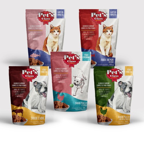 Painted packaging with the title 'pet food'