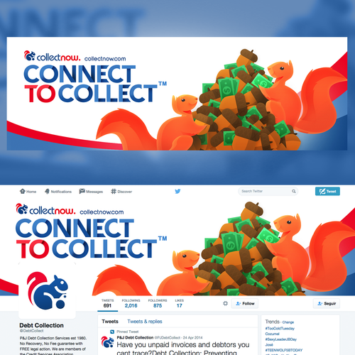 Squirrel design with the title 'Debt Collect Social Cover'