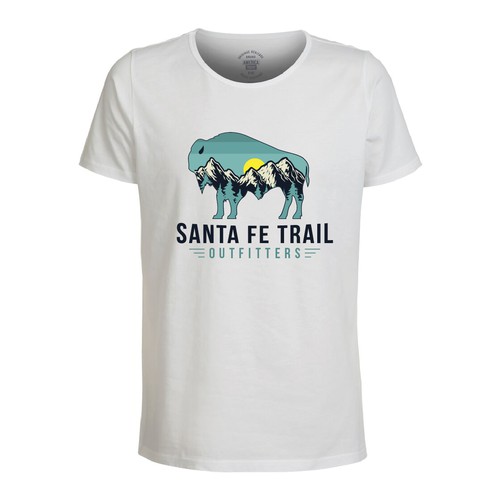 Buffalo design with the title 'Buffalo T-shirts Design with Santa Fe Trial Mountain'