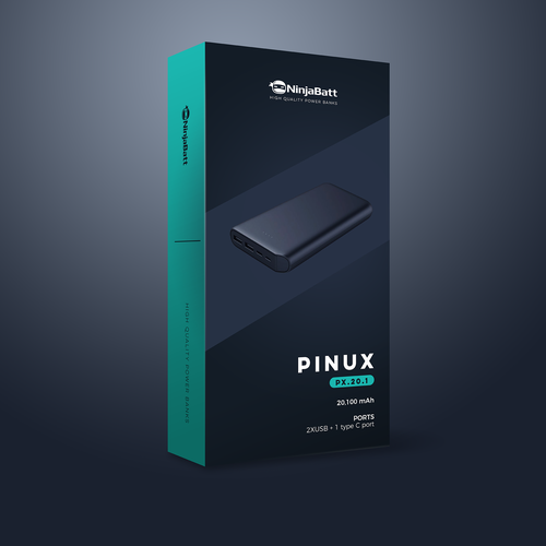 Black and white packaging with the title 'power bank box packaging design'