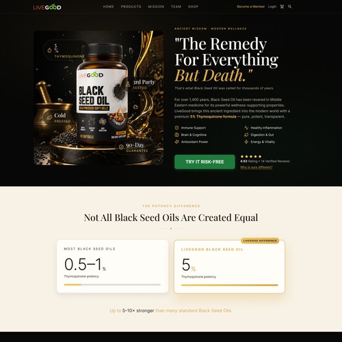 Luxury website with the title 'LiveGood - Supplement as ancient luxury'