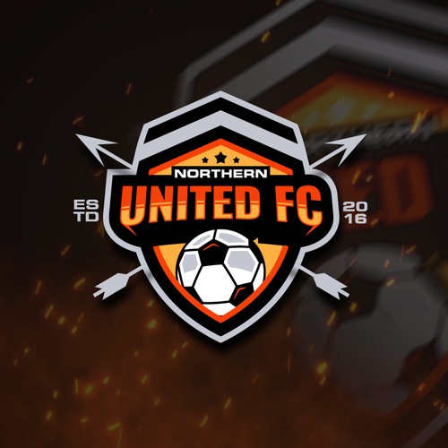 Orange and black logo with the title 'Soccer club emblem logo.'