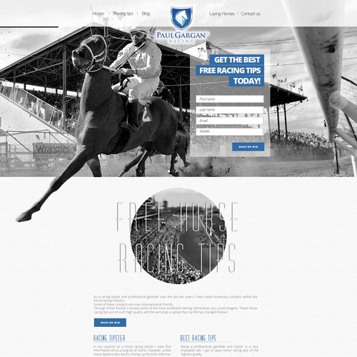 Horse racing design with the title 'Superconverting Landing Page to entice UK gamblers'
