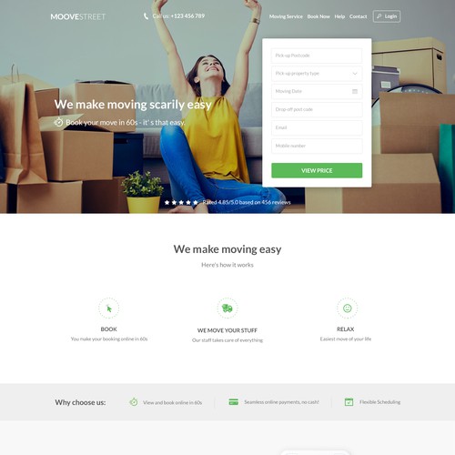 Flat website with the title 'Home page design for a start-up'