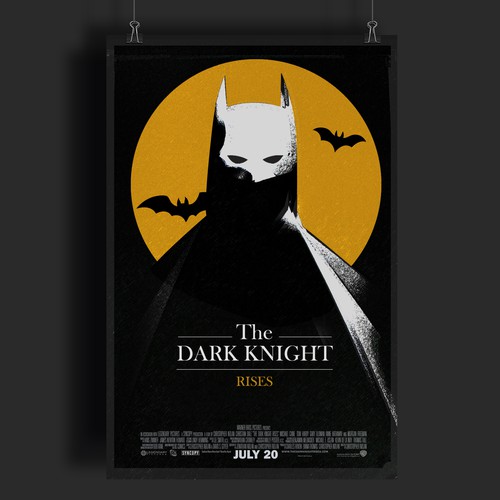 Batman design with the title 'The Dark knight rises - 80s style movie poster'