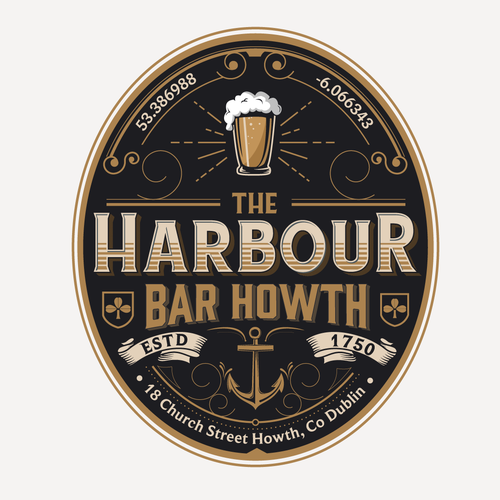 Irish logo with the title 'The Harbour Bar Howth'
